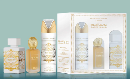 Lattafa Bade’e Al Oud Honor & Glory Gift Set – Unisex | 100 ml / 3.4 fl oz + Extras
