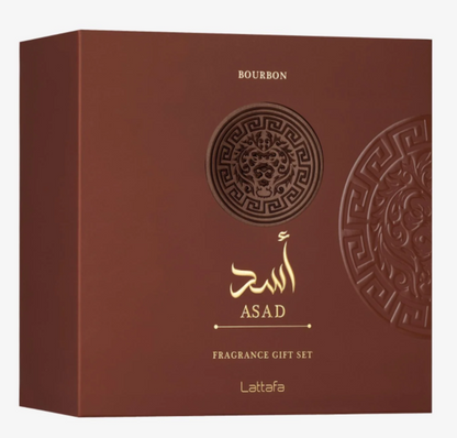 Lattafa-Asad Bourbon 3pcs Gift Set – Unisex | 100 ml / 3.4 fl oz + Extras