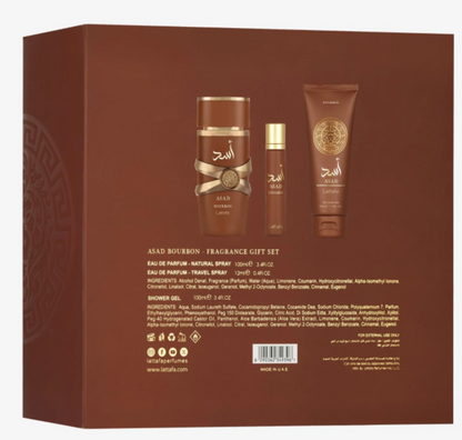 Lattafa-Asad Bourbon 3pcs Gift Set – Unisex | 100 ml / 3.4 fl oz + Extras