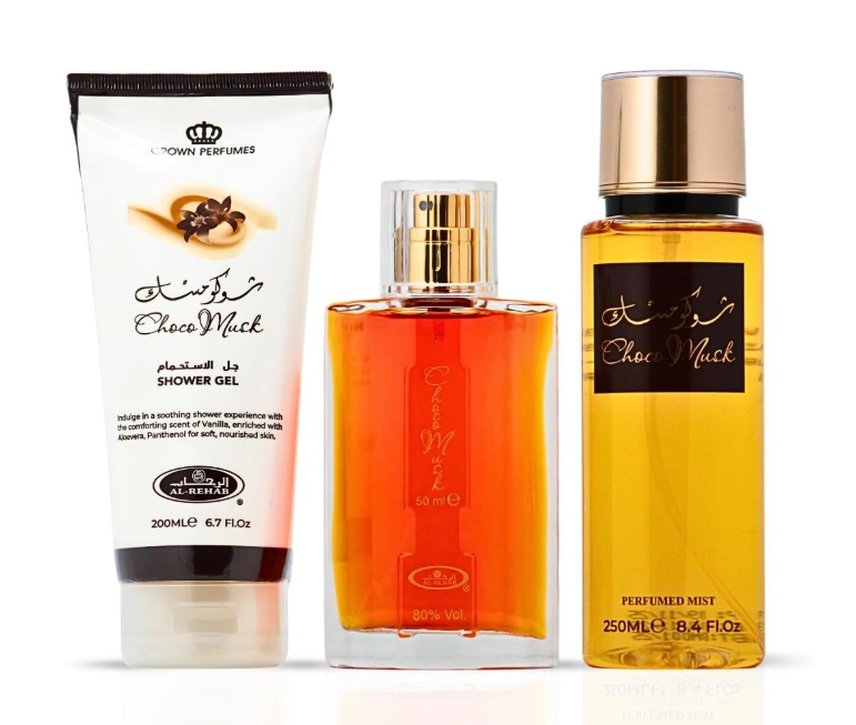 Al‑Rehab Choco Musk 3‑Piece Gift Set – Unisex | 50 ml / 1.69 fl oz + 200 ml Shower Gel + 250 ml Body Mist