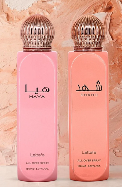 Lattafa Haya & Shahd All Over Spray Combo – Unisex Duo | 5.07 oz / 150 ml Each | Unisex