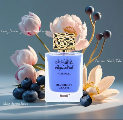Surrati Royal Musk Blueberry Grapes Eau de Parfum for Women 3.4 oz / 100ml – Fruity Musk Sweet Arabian Perfume Spray Long Lasting