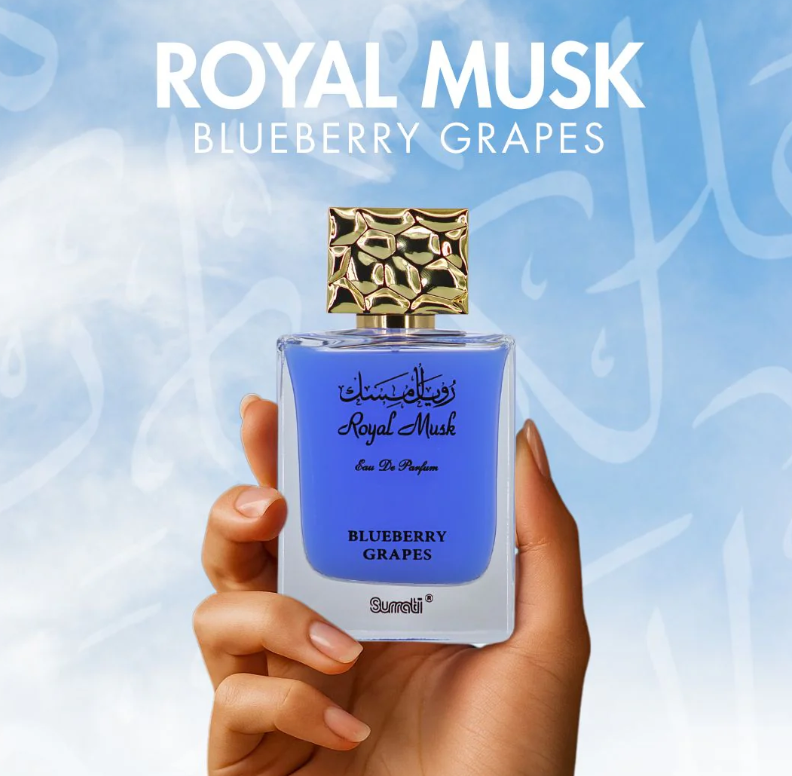 Surrati Royal Musk Blueberry Grapes Eau de Parfum for Women 3.4 oz / 100ml – Fruity Musk Sweet Arabian Perfume Spray Long Lasting