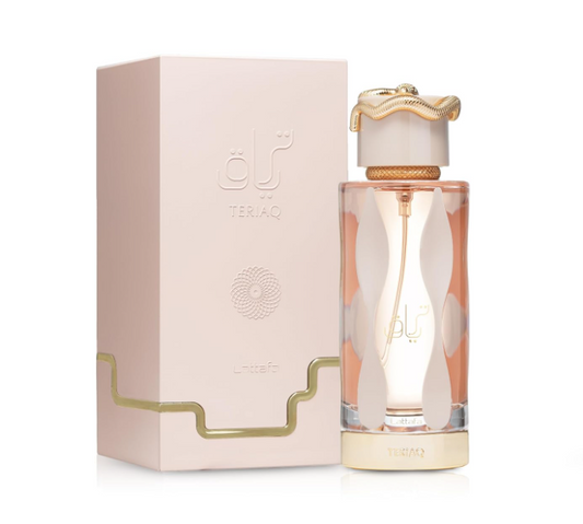Lattafa Teriaq Eau de Parfum for Unisex 3.4 fl oz 100ml Long Lasting Sweet Spicy Amber Perfume Spray Luxury Arabian Fragrance Bold Warm Scent Gift