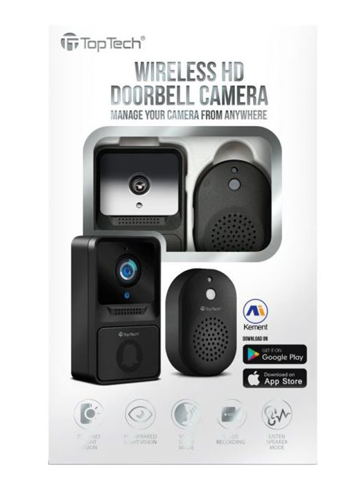 Toptech Wireless HD Doorbell Camera – Smart Home Security System with HD Video, Motion Detection, WiFi Connectivity, Night Vision, App Control (Google Play & App Store Supported)