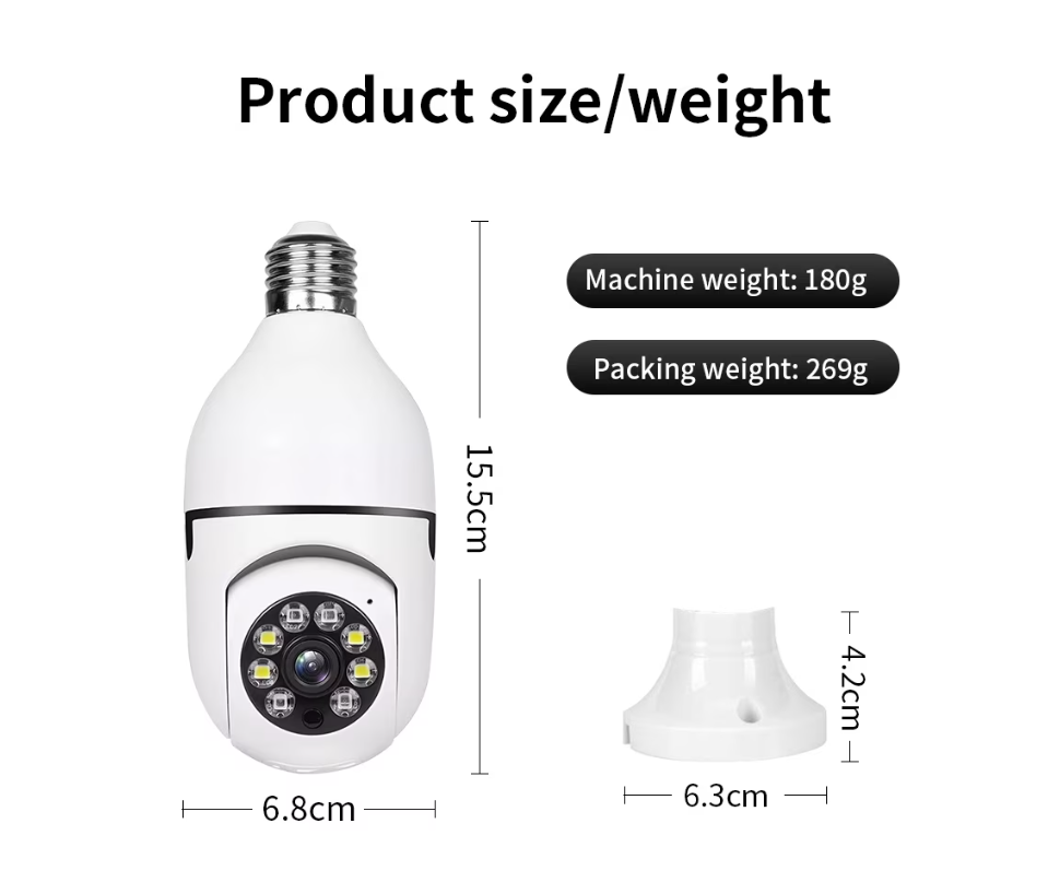 The Toptech Wireless HD Security Light Bulb Camera with Wall Adapter is a light bulb-style smart security camera system that installs into a standard bulb socket or can be powered using a wall adapter.