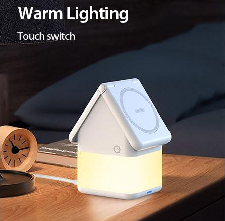 W20 4-in-1 15W Magnetic Wireless Charger, Fast Charging Station for Phone, Smartwatch & Earbuds, Foldable Multi-Device Wireless Charging Dock with USB-C Power Input for Smart Home Setup