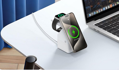 W20 4-in-1 15W Magnetic Wireless Charger, Fast Charging Station for Phone, Smartwatch & Earbuds, Foldable Multi-Device Wireless Charging Dock with USB-C Power Input for Smart Home Setup