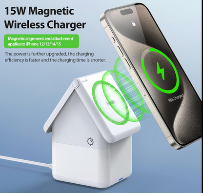 W20 4-in-1 15W Magnetic Wireless Charger, Fast Charging Station for Phone, Smartwatch & Earbuds, Foldable Multi-Device Wireless Charging Dock with USB-C Power Input for Smart Home Setup
