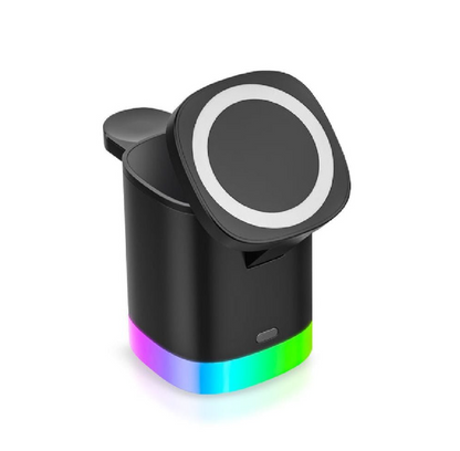 RCA 3-in-1 LED Light Wireless Charging Station, Multi-Device Fast Wireless Charger with LED Lamp, Phone Watch Earbuds Charging Dock, USB Powered Smart Home Charging Stand