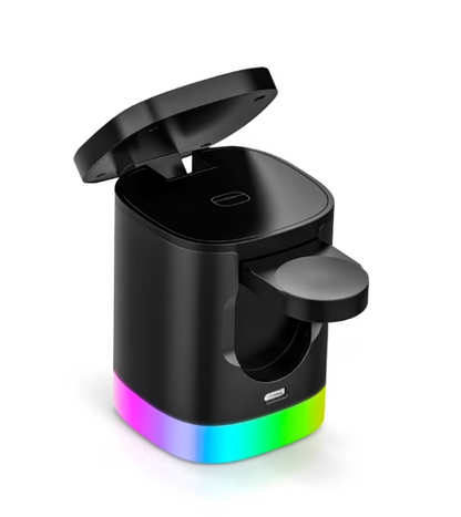 RCA 3-in-1 LED Light Wireless Charging Station, Multi-Device Fast Wireless Charger with LED Lamp, Phone Watch Earbuds Charging Dock, USB Powered Smart Home Charging Stand
