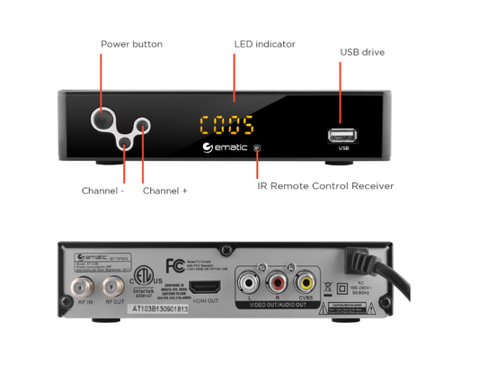 Ematic AT103B Digital Converter Box with LED Display & Recording Capabilities, 1080p HD TV Tuner for Analog TVs, USB DVR Playback, HDMI Output, Remote Included