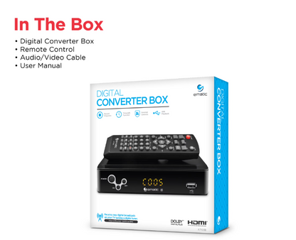 Ematic AT103B Digital Converter Box with LED Display & Recording Capabilities, 1080p HD TV Tuner for Analog TVs, USB DVR Playback, HDMI Output, Remote Included