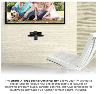 Ematic AT103B Digital Converter Box with LED Display & Recording Capabilities, 1080p HD TV Tuner for Analog TVs, USB DVR Playback, HDMI Output, Remote Included