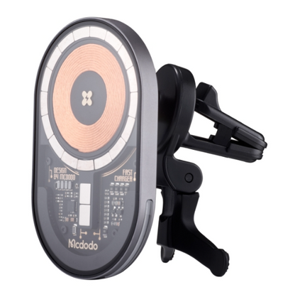 15W Magnetic Wireless Car Charger Mount, PD3.0 & QC3.0 Fast Charging Transparent Design with 360° Rotation, Air Vent Phone Holder with Breathing LED Light for Smart Devices
