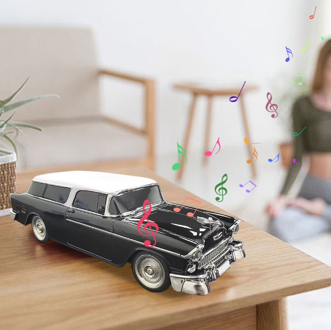 WSTER 1955 Vintage Replica Retro Ride Car Bluetooth Speaker – Portable Sound System (Black)