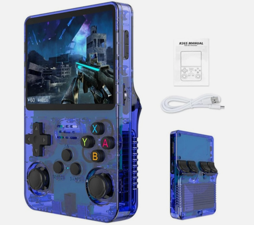 R36S Open Source Handheld Game Console – Large Screen, 64GB Storage, Long Battery Life, Retro Gaming System, Multi-Color (Orange, Black, Purple, Blue, White)