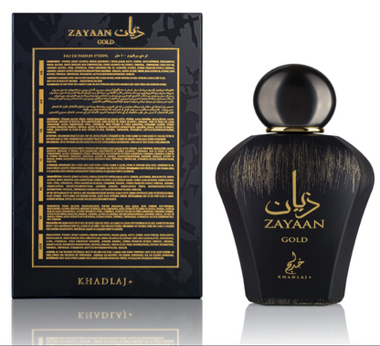 KHADLAJ Zayaan Gold Eau de Parfum Spray for Men 3.4 FL OZ (100ml) Long Lasting Spicy Woody Amber Fruity Luxury Arabic Perfume Bold Masculine Signature Fragrance