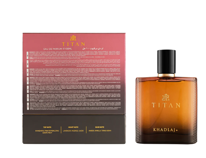 KHADLAJ Titan Eau de Parfum Spray for Men 3.4 FL OZ (100ml) Long Lasting Spicy Citrus Woody Amber Vanilla Masculine Arabic Perfume Bold Signature Fragrance