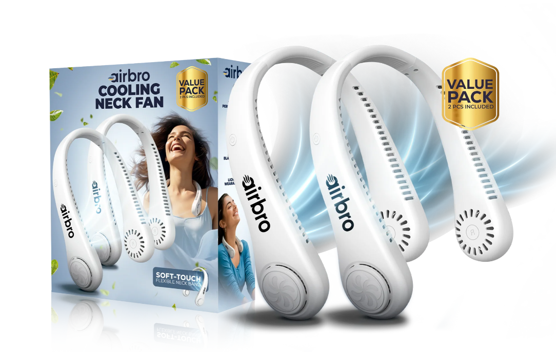 Air Bro Portable Neck Fan – Hands-Free Hanging Neck Air Cooler, Big Wind Cooling, USB Rechargeable, Lightweight & Travel Friendly