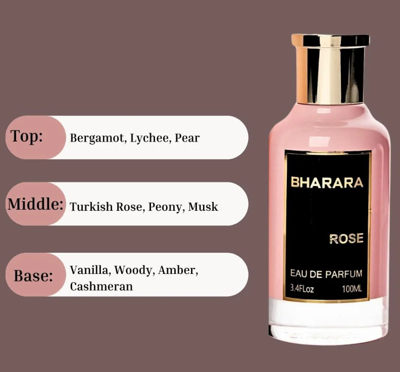 Bharara Rose Eau de Parfum 100ml | Floral Fruity Amber Long Lasting Luxury Fragrance for Women | Elegant Romantic Perfume Spray