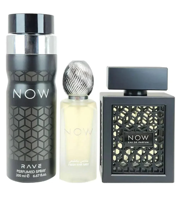 Lattafa Rave Now 3 Piece Gift Set for Men | Eau de Parfum + Deodorant + Travel Spray | Fresh Fruity Woody Long Lasting Fragrance Set