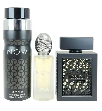 Lattafa Rave Now 3 Piece Gift Set for Men | Eau de Parfum + Deodorant + Travel Spray | Fresh Fruity Woody Long Lasting Fragrance Set