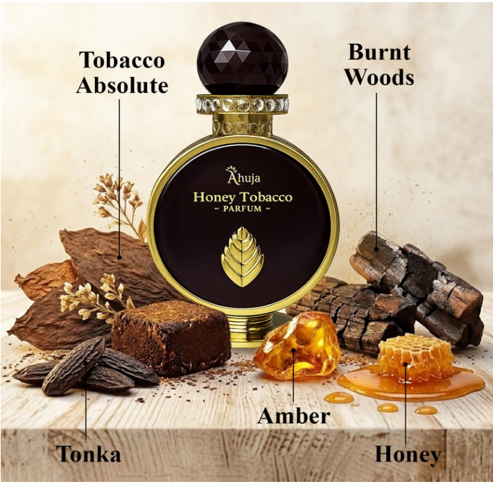 AHUJA Honey Tobacco Parfum 3.4 oz | Warm Smoky Sweet Unisex Fragrance | Long Lasting Luxury Perfume Spray