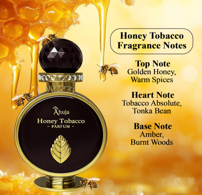 AHUJA Honey Tobacco Parfum 3.4 oz | Warm Smoky Sweet Unisex Fragrance | Long Lasting Luxury Perfume Spray