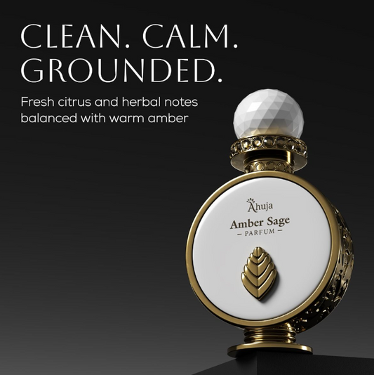 Amber Sage by Ahuja Extrait de Parfum 3.4 oz | Warm Aromatic Woody Unisex Fragrance | Long Lasting Perfume Spray
