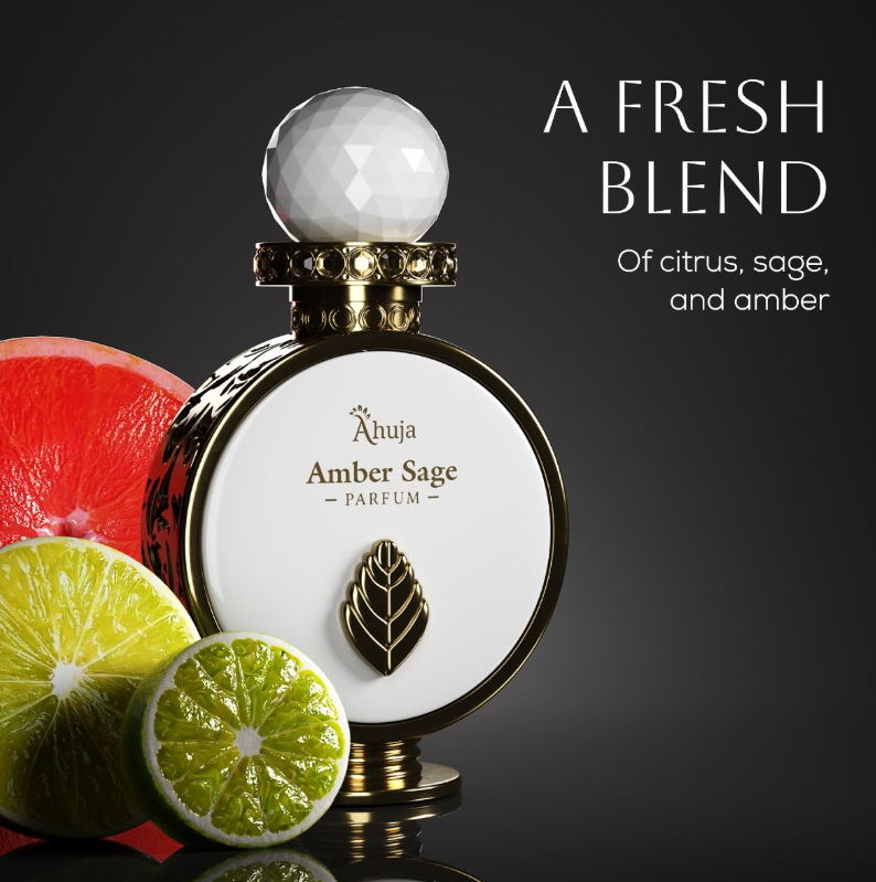 Amber Sage by Ahuja Extrait de Parfum 3.4 oz | Warm Aromatic Woody Unisex Fragrance | Long Lasting Perfume Spray