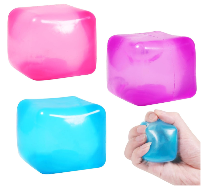 Stress Cube Squishy Stress Balls for Adults & Kids | Ice Cube Shape Fidget Sensory Toy | Soft Squeeze Anxiety Relief Toy | Purple, Green, Blue & Red