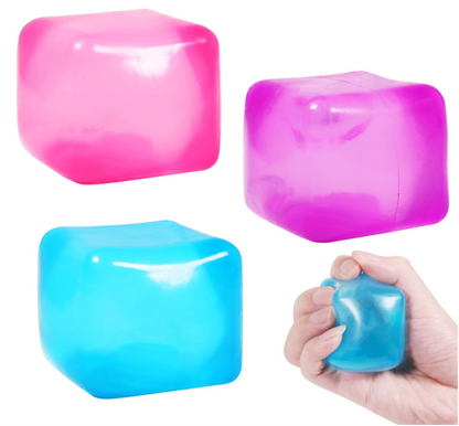 Stress Cube Squishy Stress Balls for Adults & Kids | Ice Cube Shape Fidget Sensory Toy | Soft Squeeze Anxiety Relief Toy | Purple, Green, Blue & Red