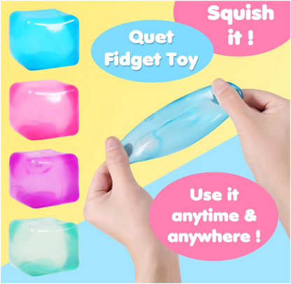 Stress Cube Squishy Stress Balls for Adults & Kids | Ice Cube Shape Fidget Sensory Toy | Soft Squeeze Anxiety Relief Toy | Purple, Green, Blue & Red
