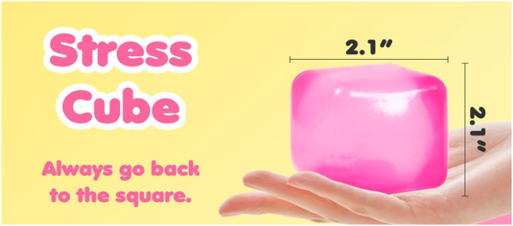 Stress Cube Squishy Stress Balls for Adults & Kids | Ice Cube Shape Fidget Sensory Toy | Soft Squeeze Anxiety Relief Toy | Purple, Green, Blue & Red