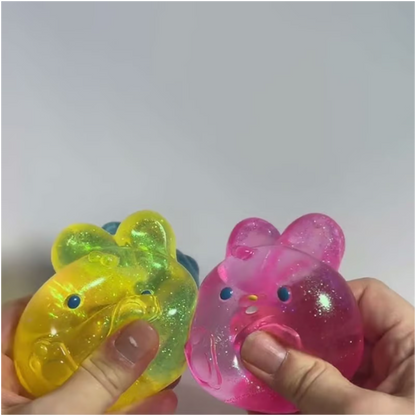 Jelly Hops Scented Bunny Squishy Fidget Toy | Soft Sensory Stress Relief Squishy for Kids & Adults | Pink Strawberry, Yellow Banana & Purple Blue