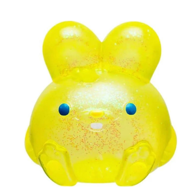 Jelly Hops Scented Bunny Squishy Fidget Toy | Soft Sensory Stress Relief Squishy for Kids & Adults | Pink Strawberry, Yellow Banana & Purple Blue