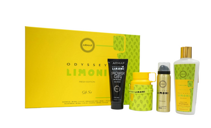 Armaf Odyssey Limoni 4-Piece Gift Set | Eau de Parfum 3.4 oz + Body Spray + Shower Gel + Shampoo | Fresh Citrus Men's Fragrance Collection