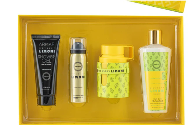 Armaf Odyssey Limoni 4-Piece Gift Set | Eau de Parfum 3.4 oz + Body Spray + Shower Gel + Shampoo | Fresh Citrus Men's Fragrance Collection