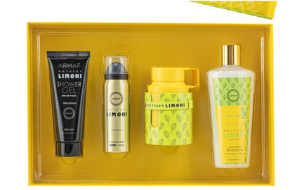 Armaf Odyssey Limoni 4-Piece Gift Set | Eau de Parfum 3.4 oz + Body Spray + Shower Gel + Shampoo | Fresh Citrus Men's Fragrance Collection