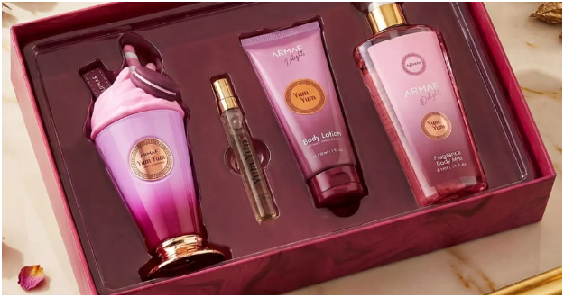Armaf Yum Yum 4-Piece Gift Set | Eau de Parfum 3.4 oz + Travel Spray + Body Lotion + Body Mist | Sweet Fruity Women's Fragrance Collection