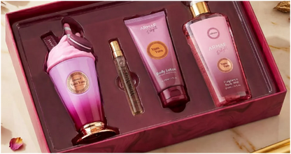 Armaf Yum Yum 4-Piece Gift Set | Eau de Parfum 3.4 oz + Travel Spray + Body Lotion + Body Mist | Sweet Fruity Women's Fragrance Collection