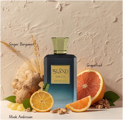 Khadlaj Island Dreams Extrait de Parfum 100ml (3.4 oz) | Tropical Fruity Floral Unisex Fragrance | Long Lasting Luxury Perfume Spray