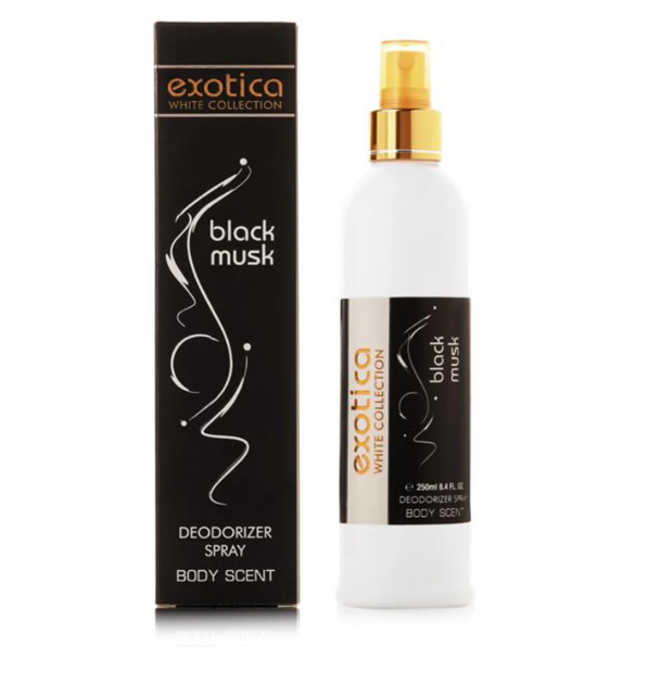 Exotica White Collection Body Deodorizer Spray 250ml | Fresh, Nightingale, Touch & Black Musk | Unisex Long Lasting Body Spray