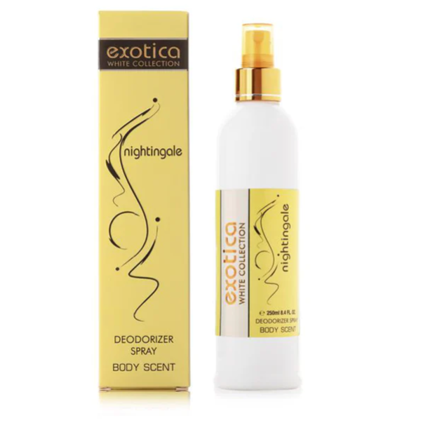 Exotica White Collection Body Deodorizer Spray 250ml | Fresh, Nightingale, Touch & Black Musk | Unisex Long Lasting Body Spray