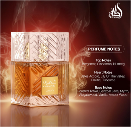 Lattafa Khamrah Eau de Parfum 100ml (3.4 oz) | Sweet Spicy Gourmand Amber Unisex Fragrance | Long Lasting Perfume Spray