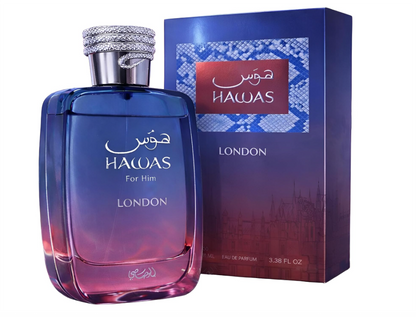 Rasasi Hawas London Eau de Parfum 100ml (3.38 oz) | Spicy Fruity Floral Amber Men's Fragrance | Long Lasting Perfume Spray