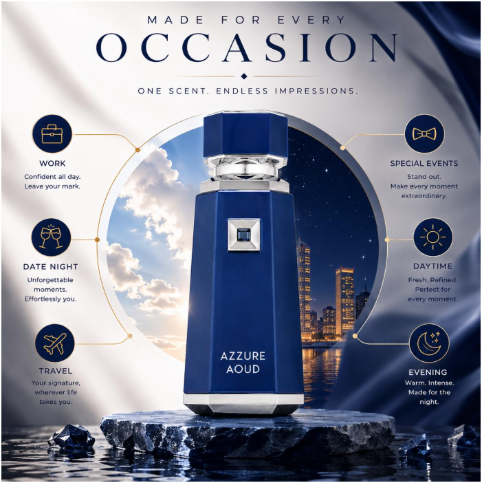 Fragrance World French Avenue Azzure Aoud Eau de Parfum 100ml (3.4 oz) | Oud Woody Amber Men's Fragrance | Long Lasting Perfume Spray