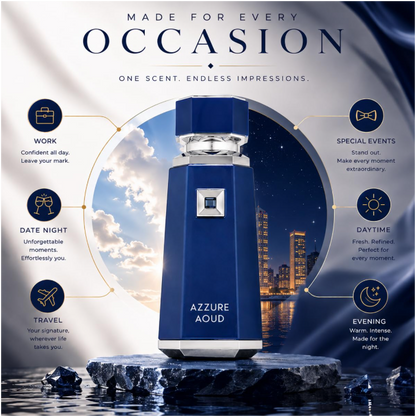 Fragrance World French Avenue Azzure Aoud Eau de Parfum 100ml (3.4 oz) | Oud Woody Amber Men's Fragrance | Long Lasting Perfume Spray