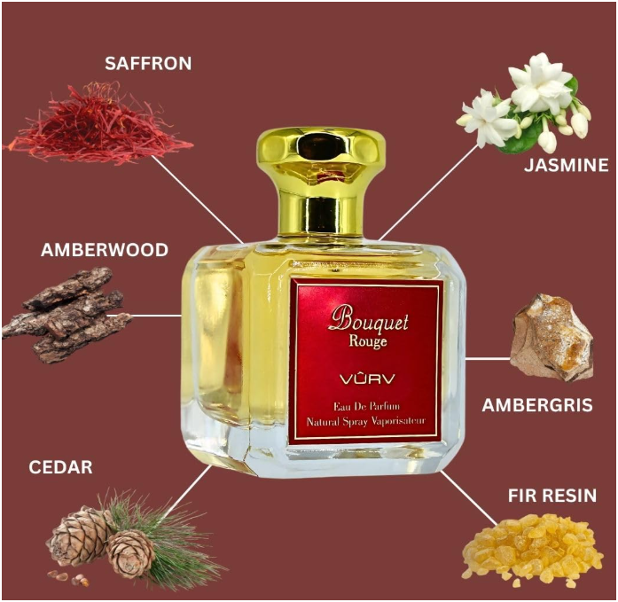 Vurv Bouquet Rouge Eau de Parfum 100ml (3.4 oz) | Bold Spicy Saffron Amberwood Cedar Women's Fragrance | Long Lasting Arabian Perfume Spray